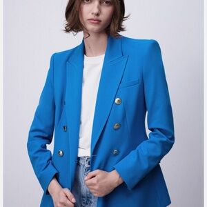 Zara Blue Blazer with Peaked Lapels and Structured Shoulders
